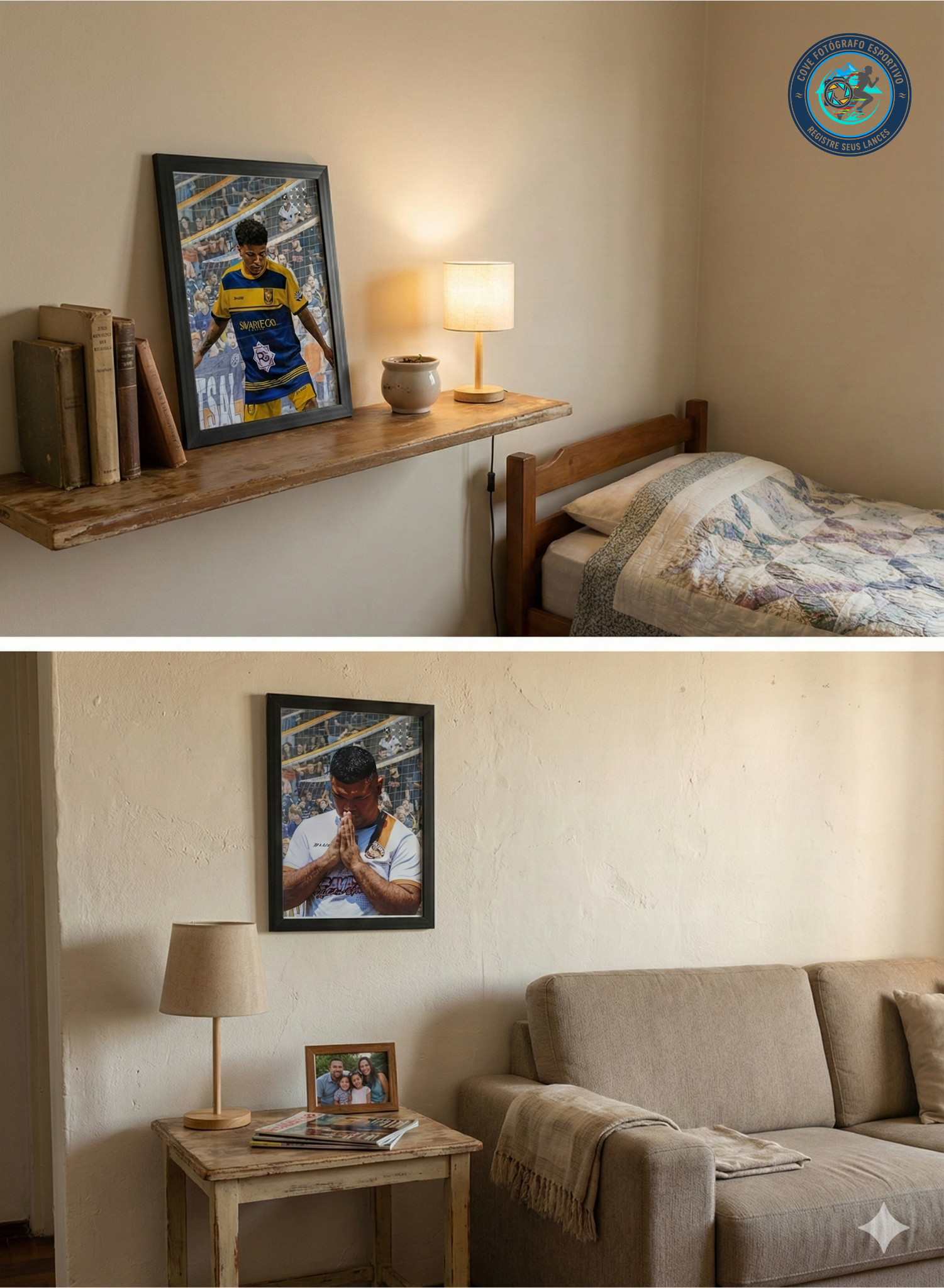 Quadros de atletas em sala e quarto