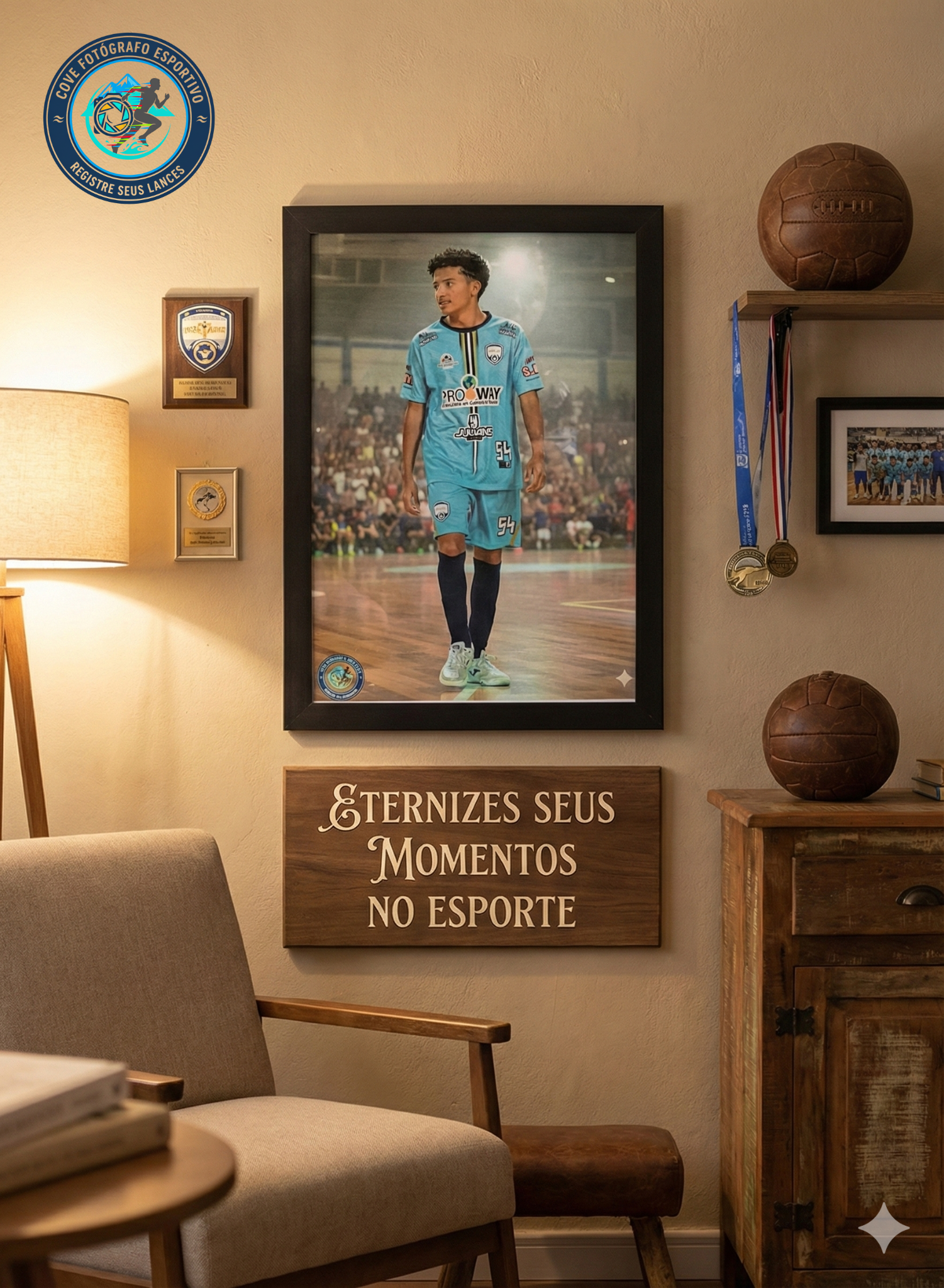 Quadro de atleta em um quarto